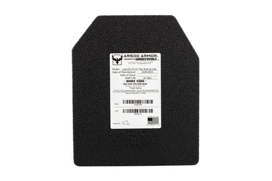 AR500 armour Level III flat steel core armour plate with Line-X anti spall coating features a 20 year shelf life.